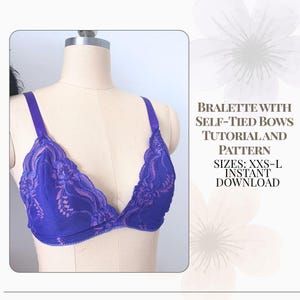 Patrón de costura de bralette con lazos para anudar/XXS-L/Descarga digital instantánea/Tutorial de bralette de encaje DIY
