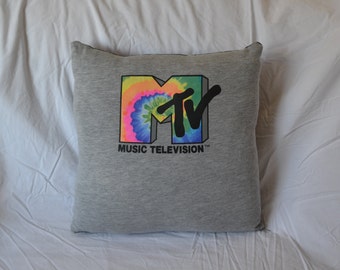 Vintage MTV Tie Dye Logo Custom T-shirt Pillow - Handmade!