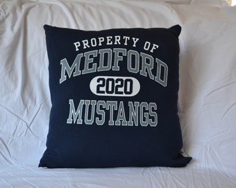 Medford, MA Mustangs Class of 2020 T-Shirt Pillow - Handmade!