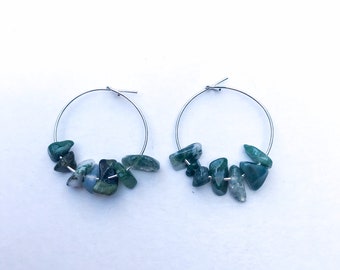 Tiny moss agate hoops
