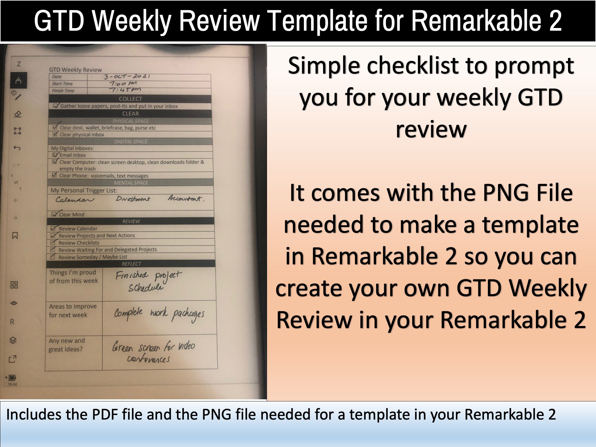 GTD Weekly Review Template For Remarkable 2 Etsy