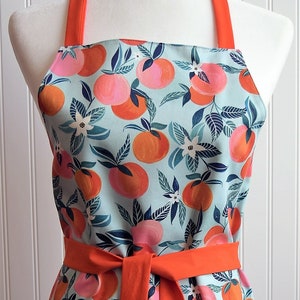 Adult and Matching Child Peach Fabric Cotton Full Kitchen Apron with Pockets for Baking, Cooking, BBQ, Crafting Projects, Gardening, Canning