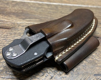 Horizontal Leather Sheath for Spyderco Para 3 Folding Knife