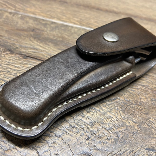 Horizontal Leather Sheath for Benchmade Full Size Crooked River Folding Knife (with Flap)