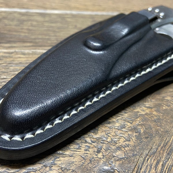 Vertical Leather Sheath for Spyderco Police Folding Knife