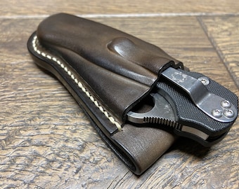 Vertical Leather Sheath for Spyderco Paramilitary 2 Folding Knife