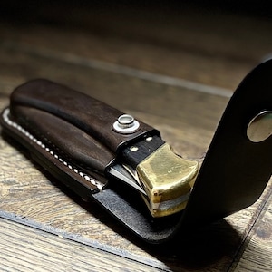 Étui horizontal en cuir pour couteau pliant Buck 112 (avec rabat)