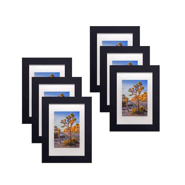 Black Wooden Picture Frame with Tempered glass horizontal/vertical display 6 Set 5x7 frame