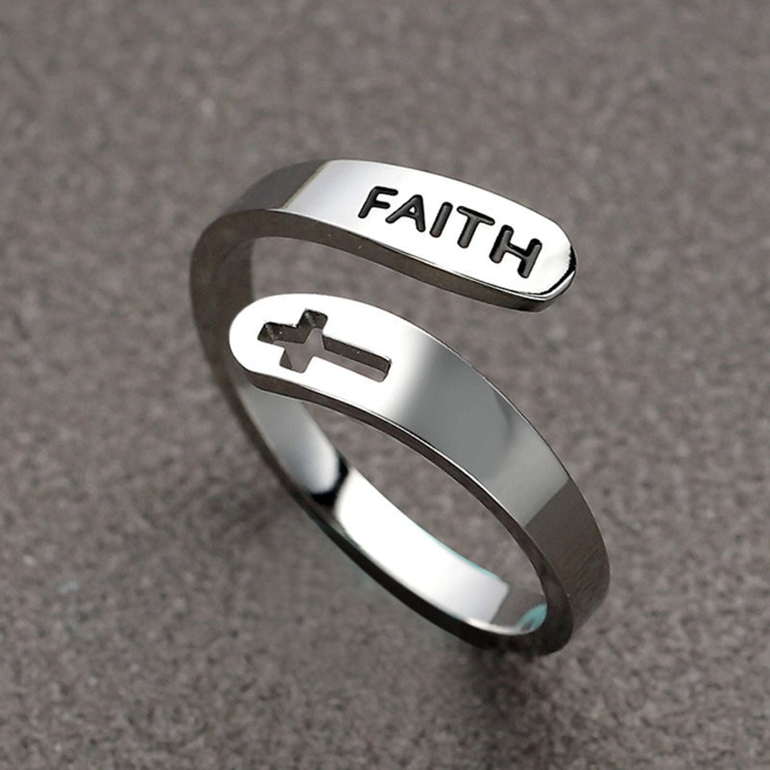Faith ring sterling silver ring adjustable ring with cross Etsy
