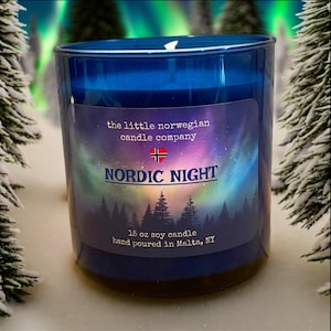 Nordic Night cool crisp winter scent soy candle eucalyptus pine scented winter woods holiday candle Christmas candle scent Nordic decor