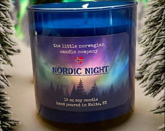 Nordic Night cool crisp winter scent soy candle eucalyptus pine scented winter woods holiday candle Christmas candle scent Nordic decor
