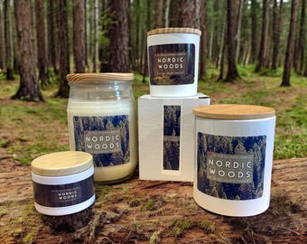 Nordic Woods pine candle soy candle balsam scented soy candle Fraser fir scented candle Scandinavian candle balsam scented candle