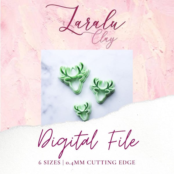 Stag Polymer Clay Cutter File | Digital STL File | 6 Sizes | Reindeer Cookie cutters | Christmas Polymer Clay Earrings  | Laralu Clay