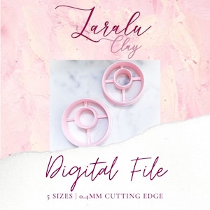 May include: Two pink plastic donut cutters with a 0.4mm cutting edge. The cutters are on a white marble surface. Digital File. 5 Sizes.