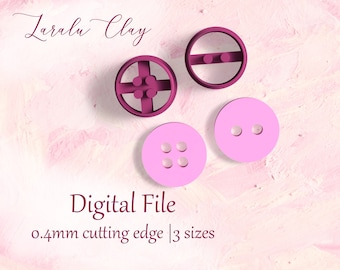 Button Clay Cutter STL | STL Digital File | 4 Sizes | Buttons Cookie cutters | Polymer Clay Earrings | Laralu Clay cutter STL