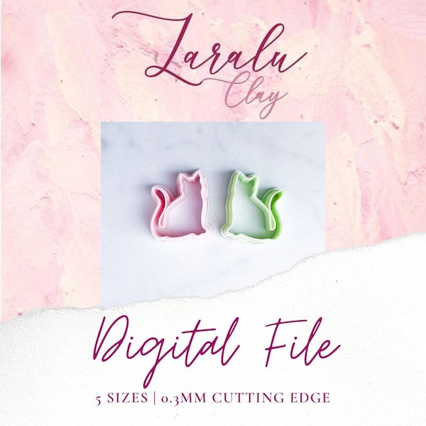 Sitting Cat Polymer Clay Cutter File | Digital STL File | 5 Sizes | Cookie cutters | Polymer Clay Earrings  | Laralu Clay