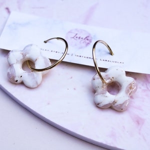 White Hoop Earrings | 14K Gold Filled and Polymer clay earrings | Handmade | Pretty jewellery