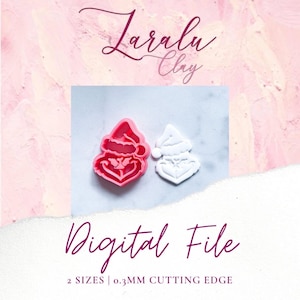 May include: Two plastic cookie cutters, one pink and one white, shaped like a Santa Claus head. The cutters are on a white background with the text "Digital File" and "2 SIZES | 0.3MM CUTTING EDGE" below them.
