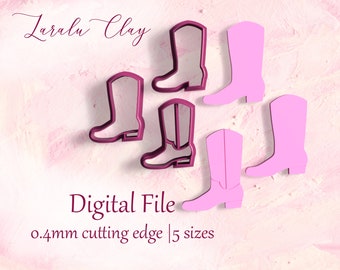 Cowboy Boot Clay Cutter STL | STL Digital File | 5 Sizes | Cookie cutters | Polymer Clay Earrings | Laralu Clay cutter STL