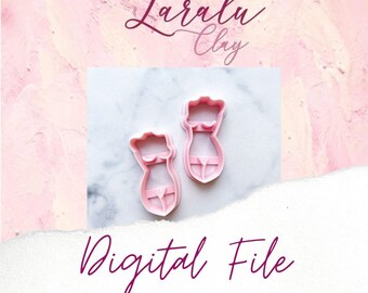 May include: Two pink plastic cookie cutters shaped like a woman in a bikini. The cutters are on a white surface. The text "Digital File" is below the cutters. The text "4 SIZES | 0.4MM CUTTING EDGE" is below the text "Digital File".