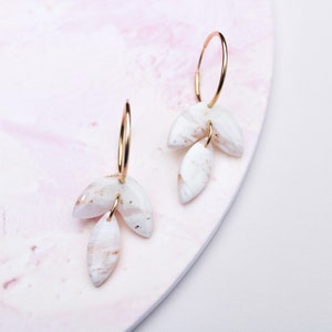 White & Gold Hoop Earrings | Gold Filled and Polymer clay earrings | Handmade earrings | Laralu Clay