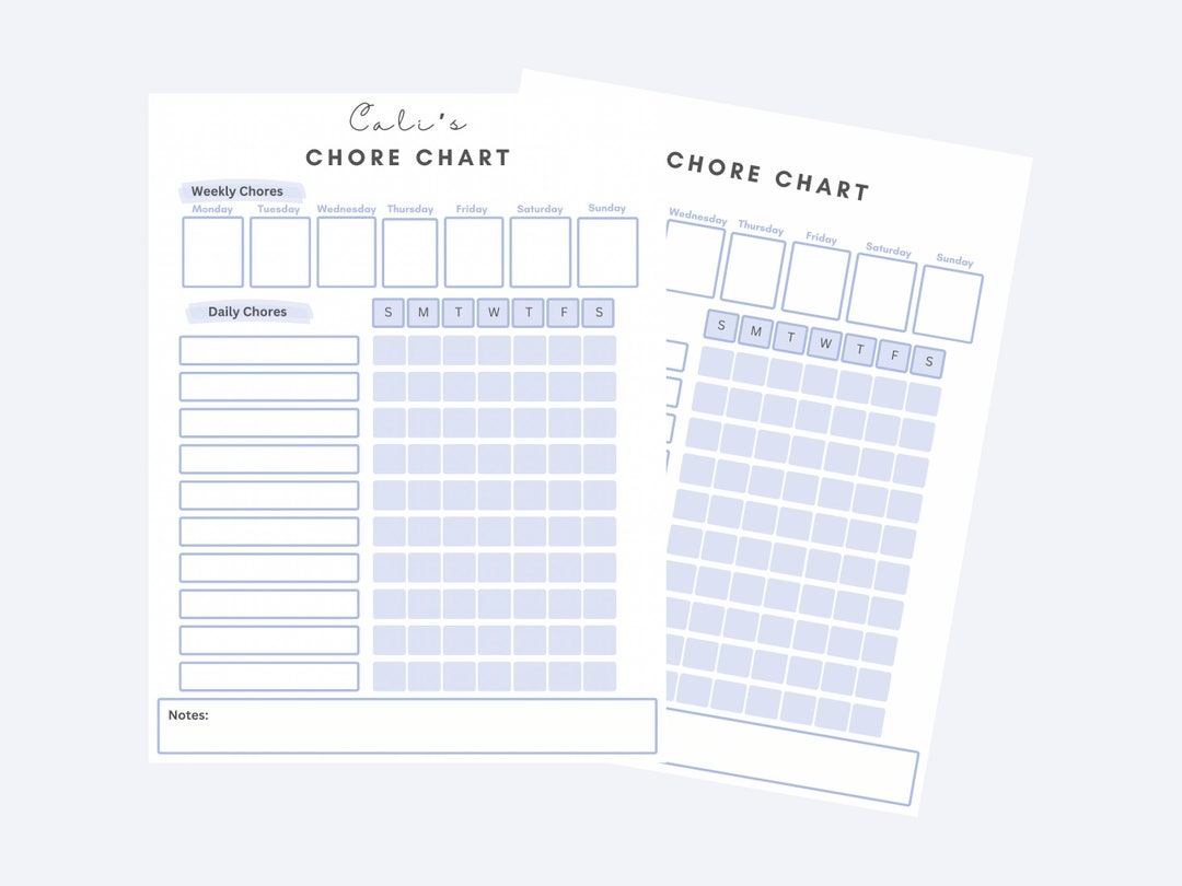 Kids Chore Chart Template Boy Chore Chart Girl Printable Reward Chart ...