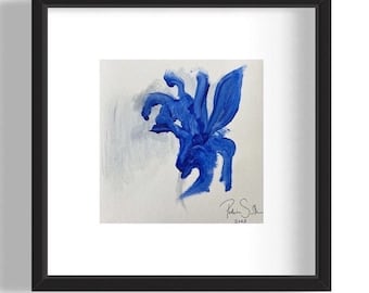 Blue Flower original painting on archival paper - rare artist signed collectible - 6 x 7 - NOT A PRINT