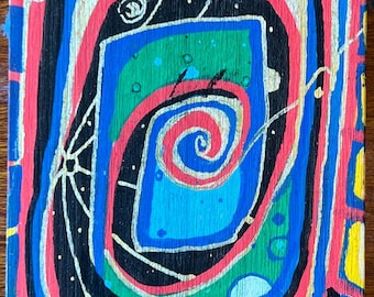 Me & Time original double sided painting on a wood block, 5x3 (1” depth)