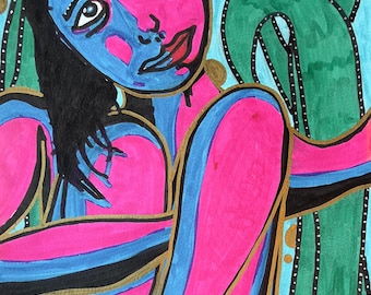 She Hid in the Park original drawing on archival paper, 16x12 original art, rare collectible