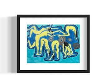 Pool Swirls original drawing on archival paper - signed rare collectible - 11 x 16 - NOT A PRINT
