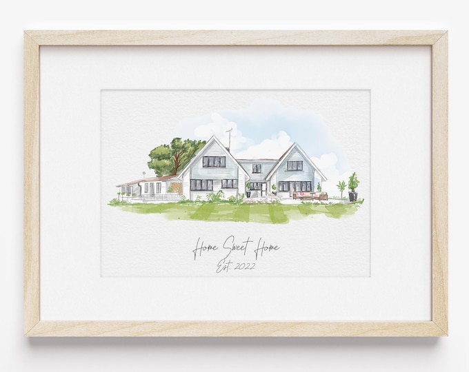 Watercolor House Painting, Custom Home Portrait, Mother's Day, Home Painting, Moving Gift, House Portrait, House Closing Gift, New Home Gift