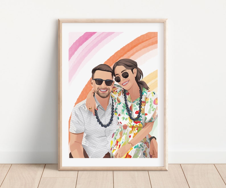 Custom Portrait, Couple Portrait, Cartoon Portrait, Custom Family Portrait, Couple Drawing, Personalized Portrait, Mother's Day Rainbow