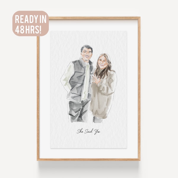 Portrait de couple, portrait de famille, portrait à l'aquarelle, tableau de couple, cadeau pour lui, illustration de couple, cadeau de fiançailles, fête des mères