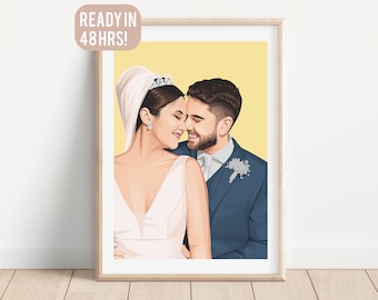 Custom Wedding Portrait, Wedding Painting, Personalised Wedding Print, Bride and Groom gifts, Wedding Gift, Anniversary Gift, Memory gift