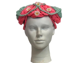 Pink cosplay wig headpiece with flowers