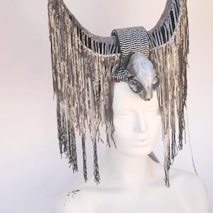 Silver disco Sequin fringe horn headpiece : Halloween