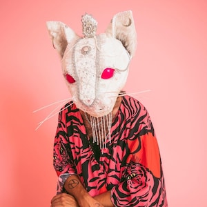 White cat costume art face mask for photo shoots