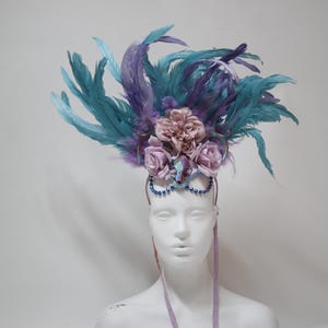 Pink and turquoise feather special headpiece
