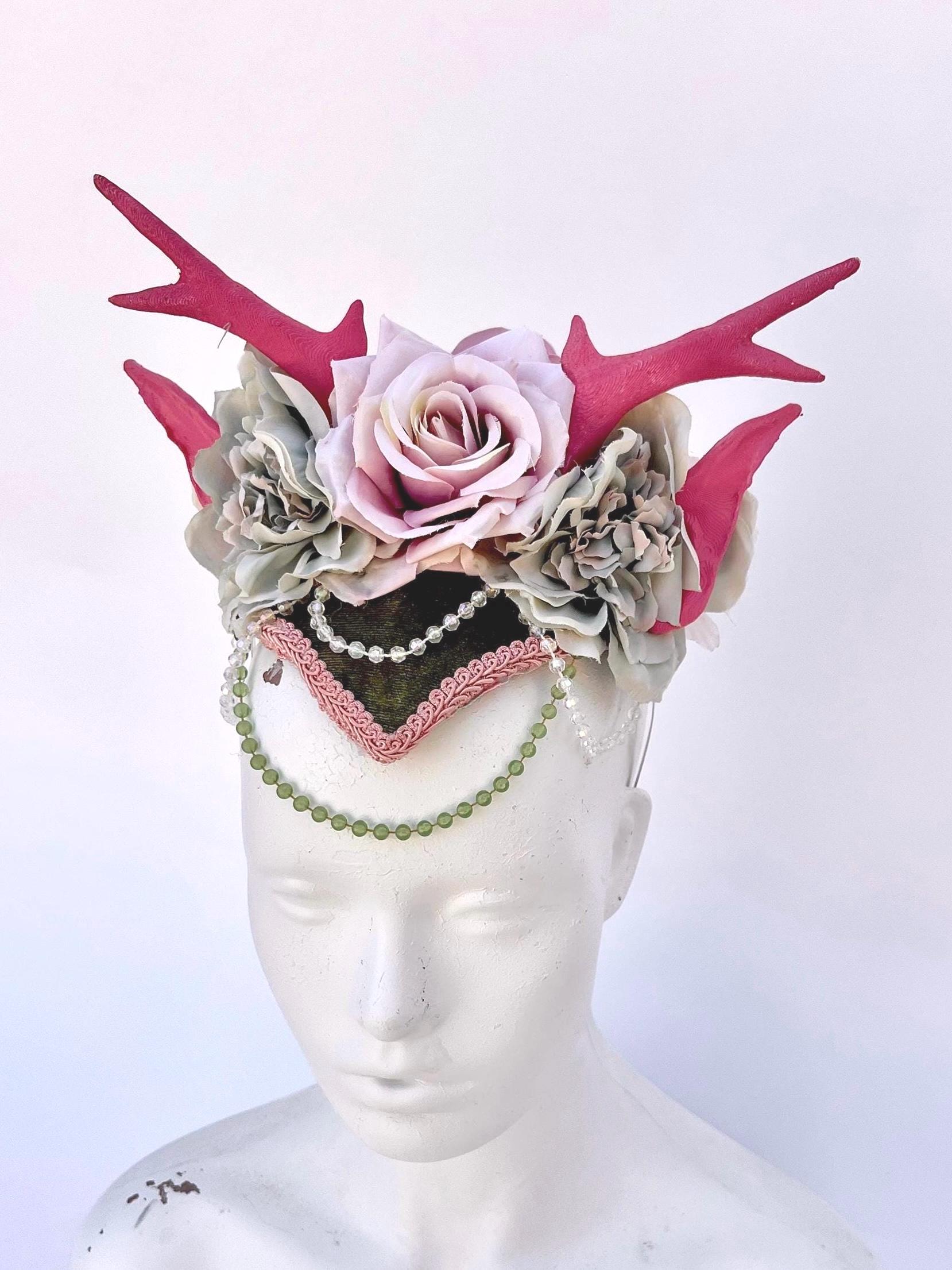 Elf Ears with Antlers Headband Pink Fairy Crown for Costume Cosplay Women Woodland Elf Headband Antler Crown Renaissance Faire Tiara  main image 4