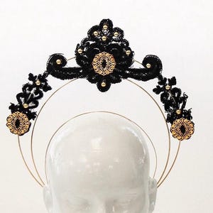 Holy Mary Dark Golden Double Halo Crown with Black Lace