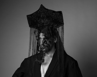 Black lace headpiece / face covering / Dark queen