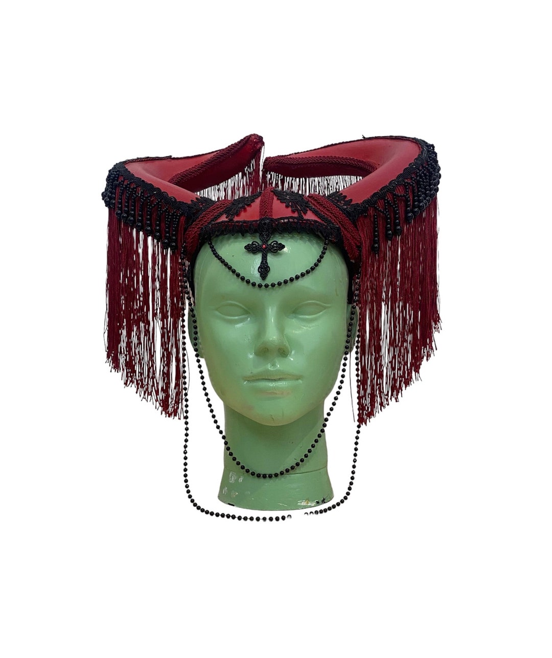 Red Horns With Red Fringes Headpiece Etsy