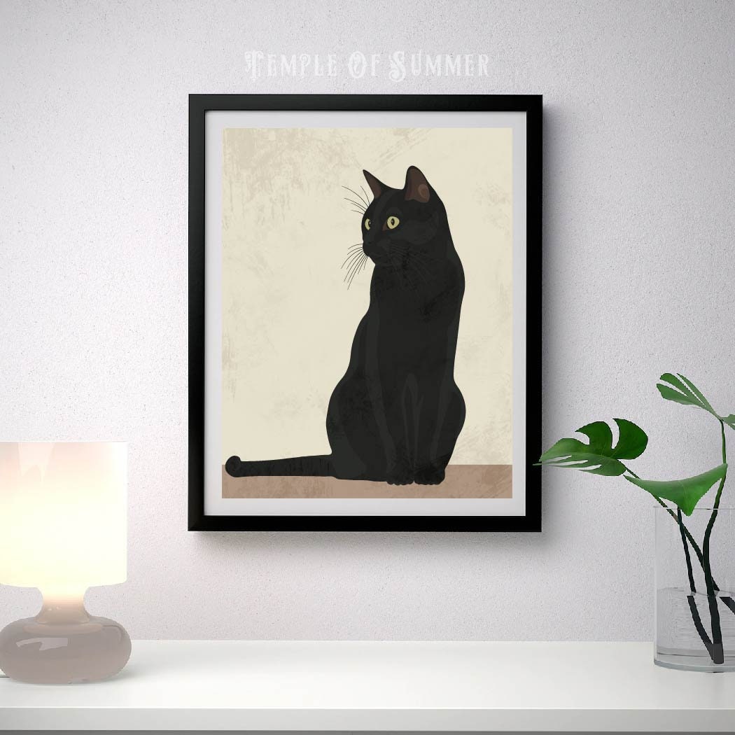 Black cat art halloween wall art printable wall art in | Etsy