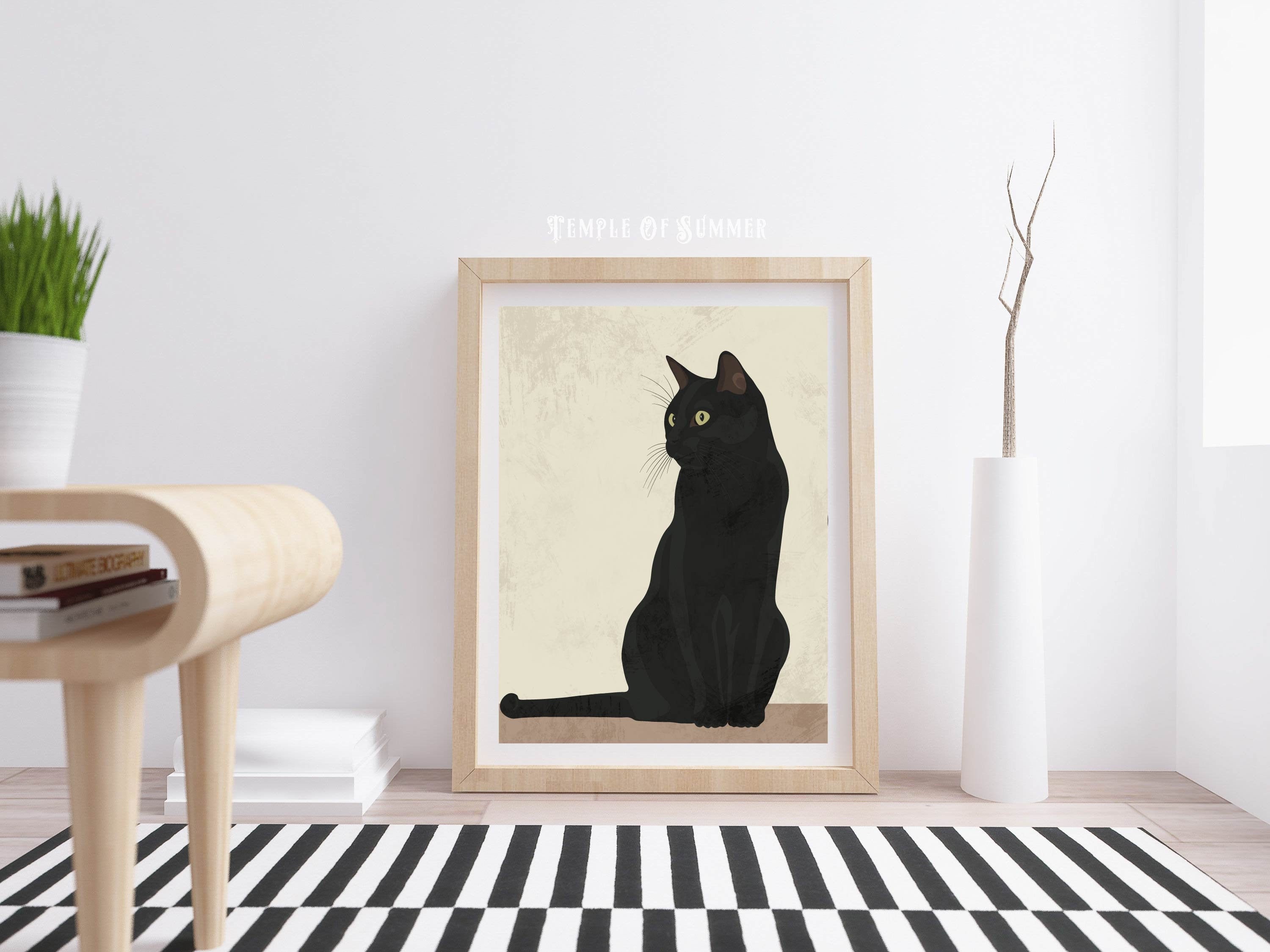 Black cat art halloween wall art printable wall art in Etsy