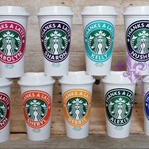 Dzięki Latte Personalizuj kubek podróżny wielokrotnego użytku Starbucks