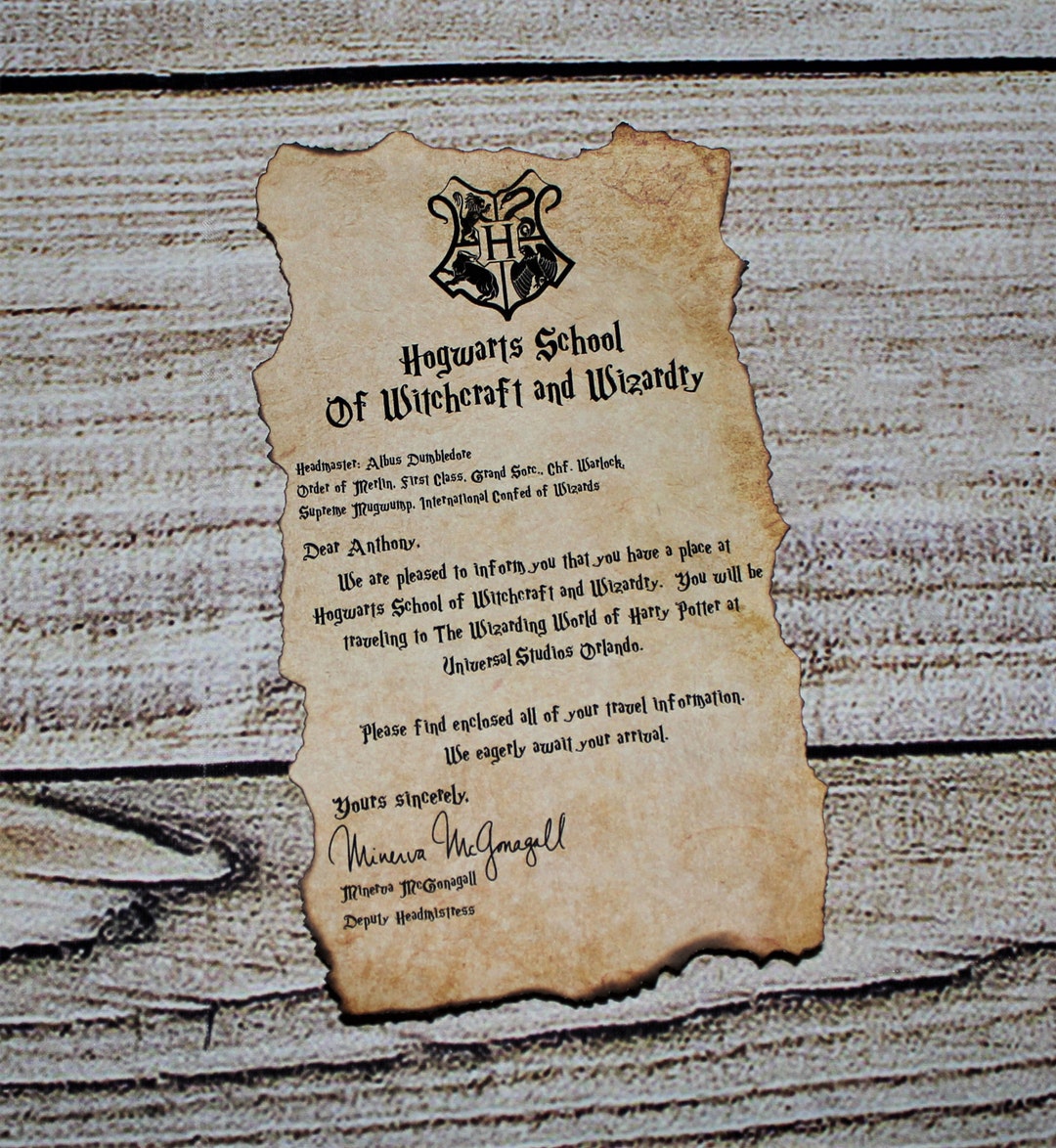 Buy Personalized Replacement for Hogwarts Acceptance Letter Harry