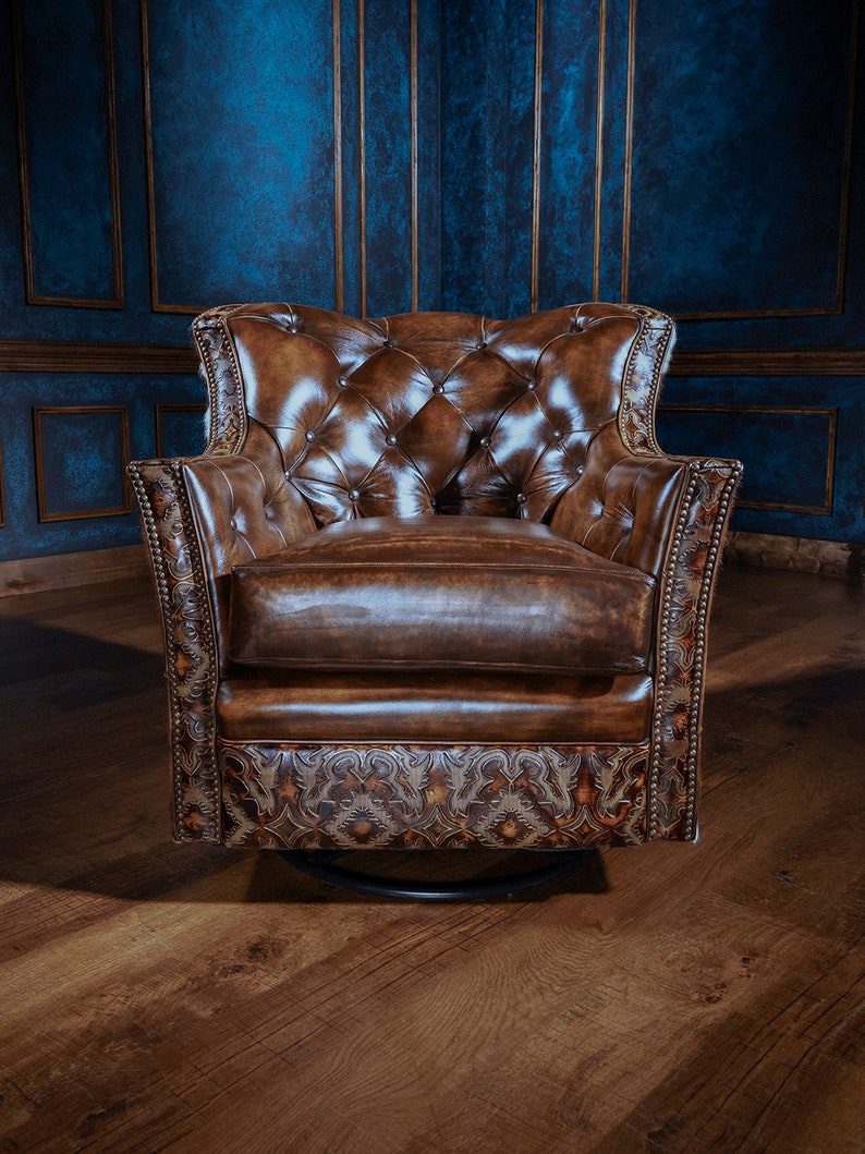 Rustic Ranch Leather Swivel Chair - Etsy