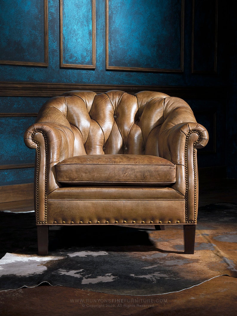 Chesterfield Leather Accent Chair Etsy