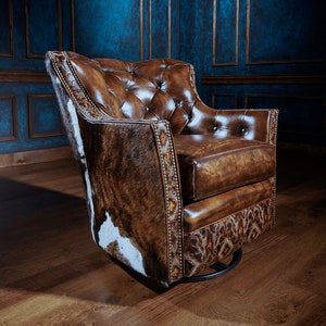 Rustic Ranch Leather Swivel Chair - Etsy