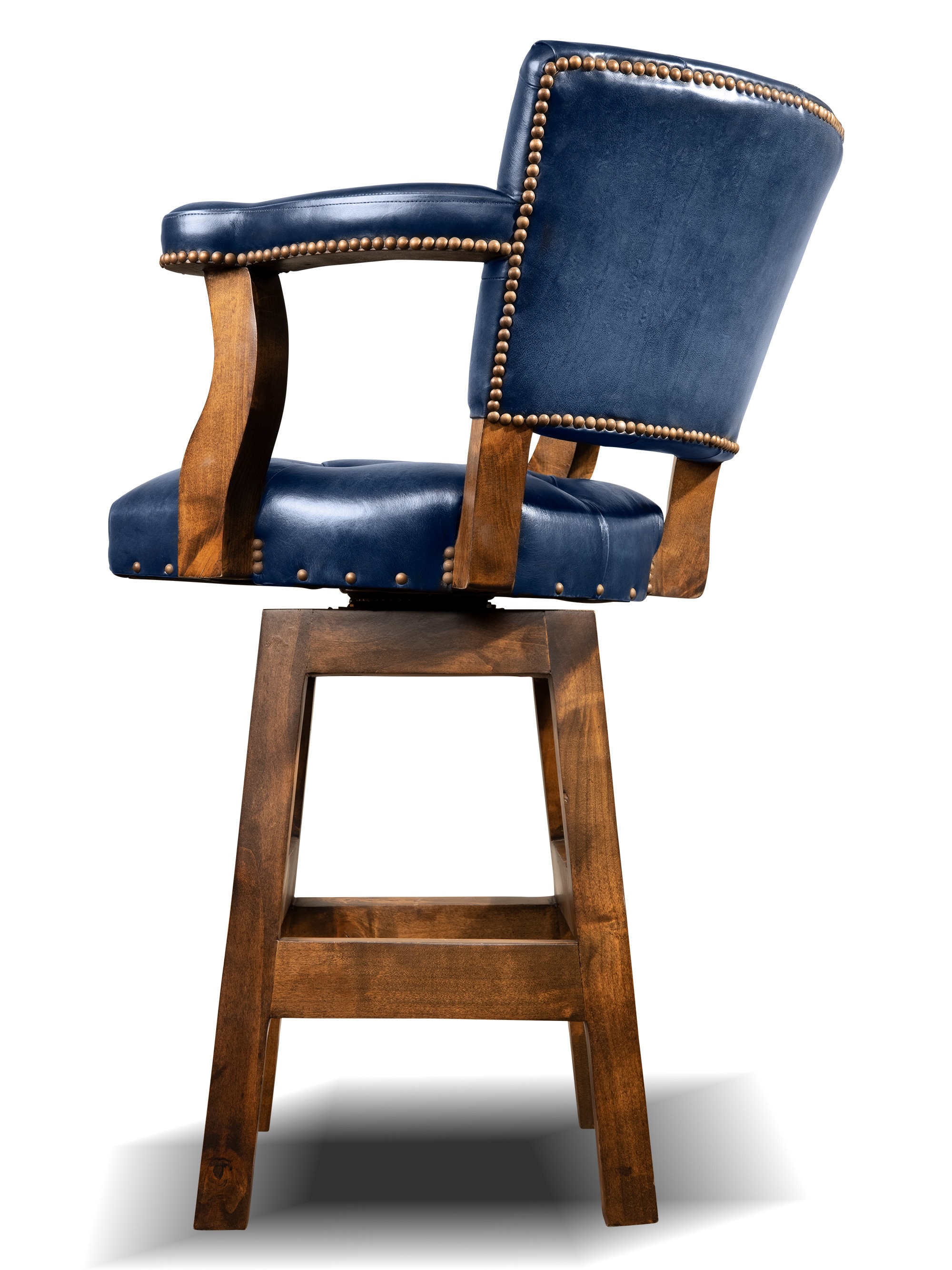 Burnished Blue Tufted Leather Swivel Bar Stool Etsy